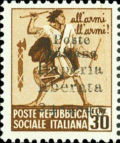 Serie monumenti distrutti sovrastampata Poste italiane Imperia liberata 24 - 4 - 45 - Tamburino