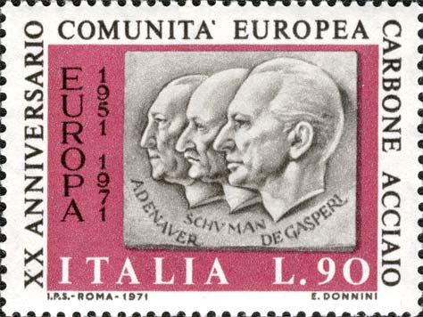 Ventennale della C.E.C.A. - Profili di Adenauer, Schuman e de Gasperi