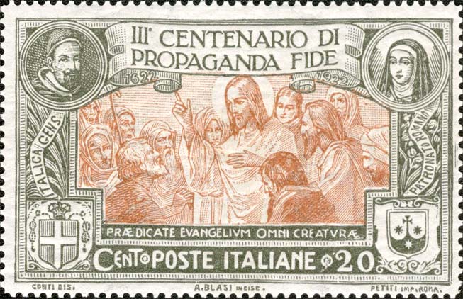 3° centenario della congregazione di Propaganda Fide - Gesù invia gli Apostoli a predicare il Vangelo, effigie di santa Teresa d´Avila