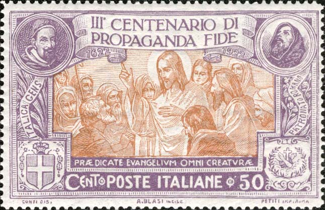 3° centenario della congregazione di Propaganda Fide - Gesù invia gli Apostoli a predicare il Vangelo, effigie di san Francesco