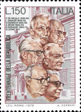 30° anniversario della repubblica italiana - Ritratti dei presidenti della repubblica italiana: De Nicola, Einaudi, Gronchi, Segni, Saragat e Leone