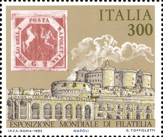 Esposizione internazionale di filatelia, a Roma - francobolli degli antichi stati italiani - Regno di Napoli, Napoli, 2gr rosa