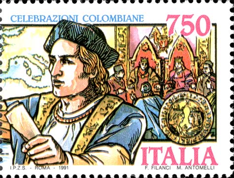 Celebrazioni colombiane - Ritratto di Cristoforo Colombo e sovrani