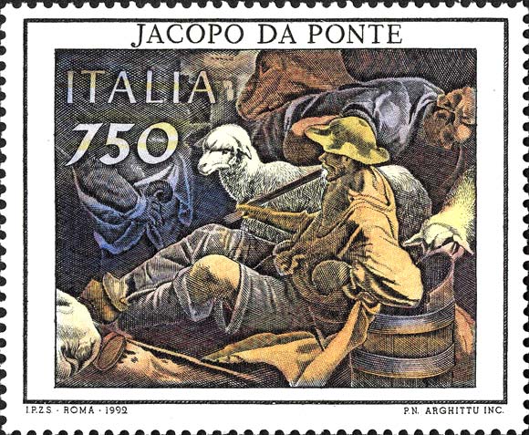Particolare del dipinto Adorazione dei pastori di Jacopo da Ponte