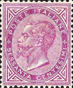 Emissione De La Rue - Effigie di Vittorio Emanuele II entro un ovale