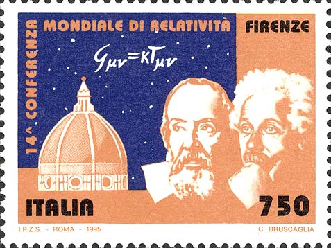 14° convegno mondiale di relatività generale e fisica della gravitazione - Basilica di santa Maria del Fiore a Firenze e ritratti di Galilei e Einstein