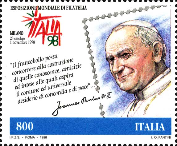 Esposizione mondiale di filatelia, a Milano - giornata del francobollo e del collezionismo - Ritratto di papa Giovanni Paolo II