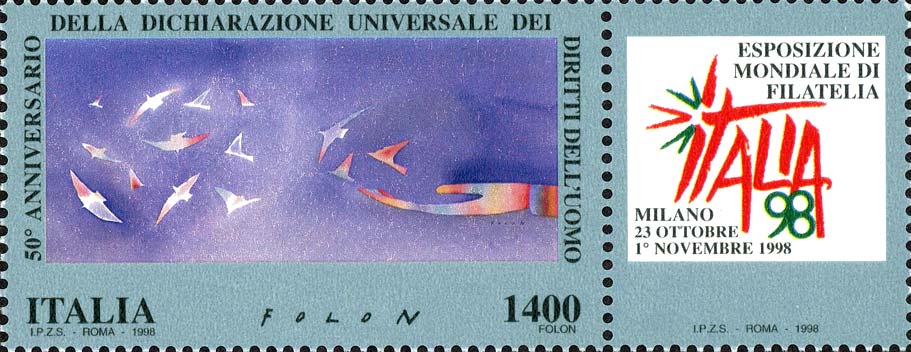 Esposizione mondiale di filatelia, a Milano - giornata dei diritti dell´uomo