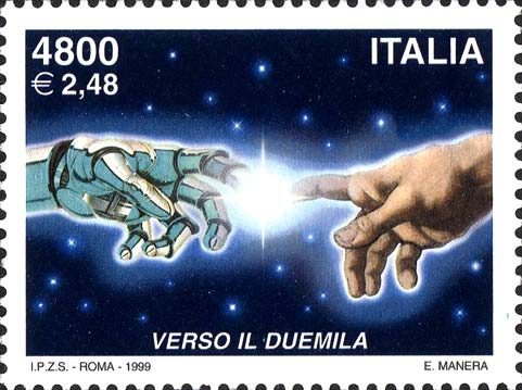 Verso l´anno duemila - Mano robotica che si tocca con mano umana