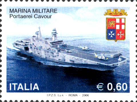 Portaerei Cavour e stemma della marina militare