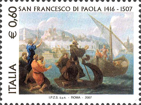 5° centenario della morte di san Francesco di Paola - San Francesco di Paola attraversa lo Stretto di Messina, opera di Benedetto Luti