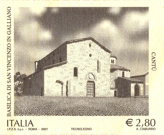 Basilica di S.Vincenzo in Galliano, stampato su lamina di legno