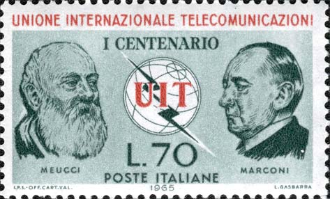 Centenario dell´unione internazionale delle telecomunicazioni (U.I.T.) - Ritratti di Meucci e Marconi