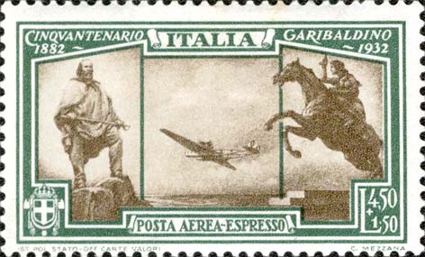 50. Todestag von Giuseppe Garibaldi - Wasserflugzeug, Denkmal für Giuseppe Garibaldi und Denkmal für Anita Garibaldi