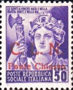 Serie monumenti distrutti sovrastampata C.L.N. Ponte Chiasso - Italia repubblicana fascista