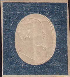 Dritte Ausgabe, nicht herausgegeben - Bildnis von Vittorio Emanuele II. nach rechts gewandt, geprägt in weißem Ova