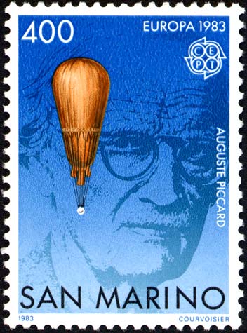 Europa - Ritratto di Auguste Piccard e aerostato