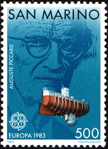 Europa - Ritratto di Auguste Piccard e batiscafo