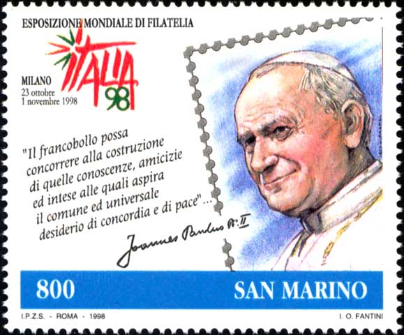 Esposizione mondiale di filatelia, a Milano - giornata del francobollo e del collezionismo - Ritratto di papa Giovanni Paolo II