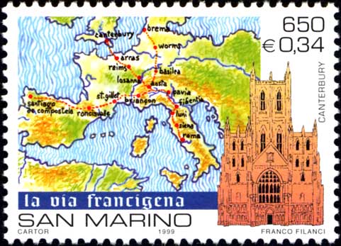 Giubileo del 2000 - Carta geografica d´Europa e cattedrale di Canterbury