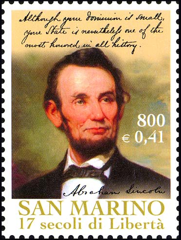 1700° anniversario della fondazione della repubblica di San Marino - Abramo Lincoln