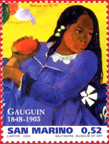 Grandi maestri della pittura - Donna con mango, opera di Gauguin
