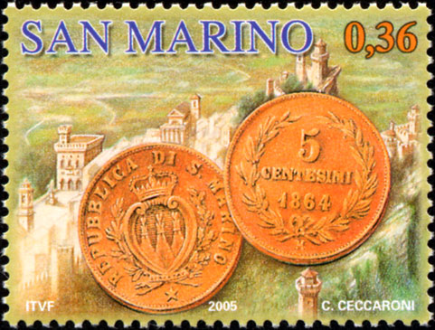 Monete di San Marino - Moneta da 5 c. del 1864 di San Marino