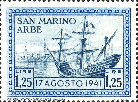 Rückgabe der Fahne an die Insel Rab - Segelschiff mit Fahne im Hafen von Rab