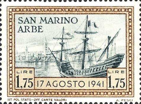 Rückgabe der Fahne an die Insel Rab - Segelschiff mit Fahne im Hafen von Rab