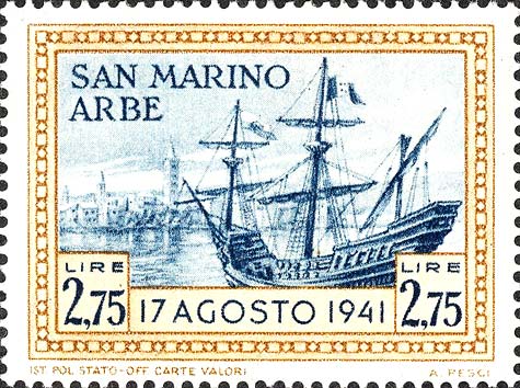 Rückgabe der Fahne an die Insel Rab - Segelschiff mit Fahne im Hafen von Rab