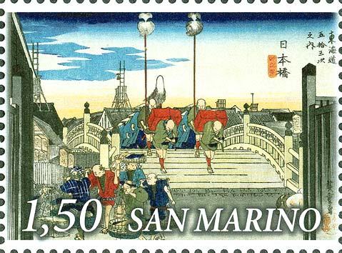 Emissione congiunta San Marino e Giappone - Ponte di Nihonbashi, dipinto di U.Hiroshige