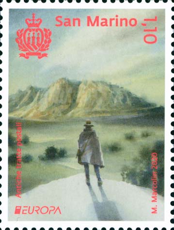 Europa - Postiglione che si dirige a piedi verso il monte Titano