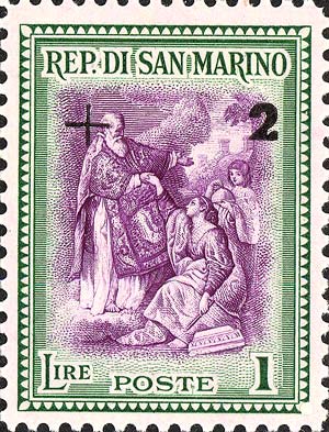 Rekonstruktion, überdruckt - San Marino erhebt die Republik, Werk von P. Batoni