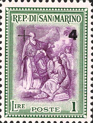 Rekonstruktion, überdruckt - San Marino erhebt die Republik, Werk von P. Batoni