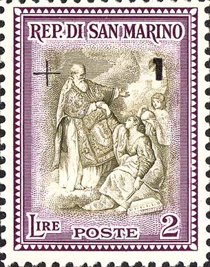 Rekonstruktion, überdruckt - San Marino erhebt die Republik, Werk von P. Batoni