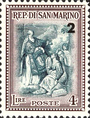Rekonstruktion, überdruckt - San Marino erhebt die Republik, Werk von P. Batoni