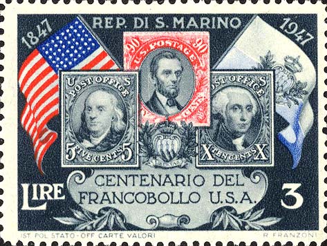 Hundertjähriges Jubiläum der ersten US - Briefmarke - US - Briefmarken und Flaggen