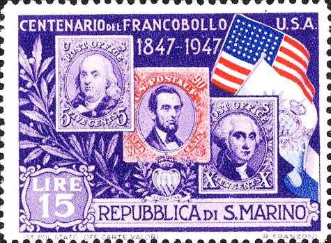 Hundertjähriges Jubiläum der ersten US - Briefmarke - US - Briefmarken und Flaggen