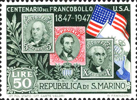 Hundertjähriges Jubiläum der ersten US - Briefmarke - US - Briefmarken und Flaggen