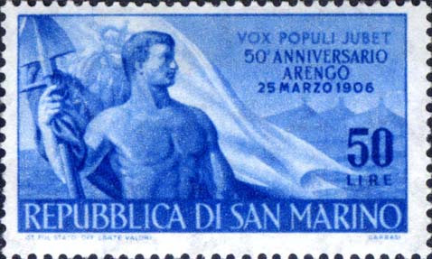 50. Jahrestag der Arengo - Bauer, Flagge von San Marino und Hügel