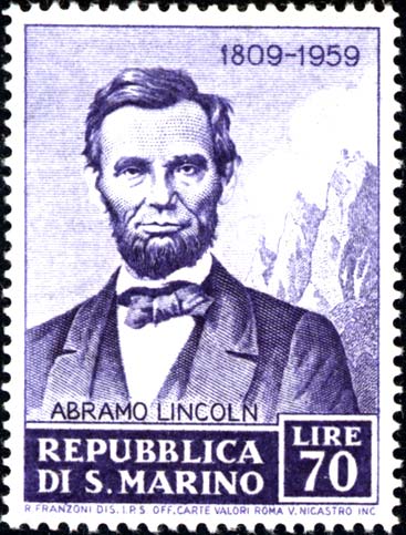 150. Jahrestag der Geburt von Abraham Lincoln - Porträt von Abraham Lincoln und dem Berg Titano