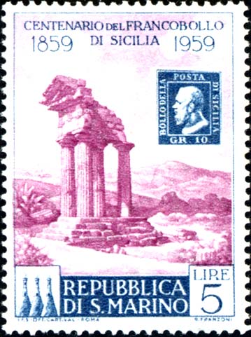 Hundertjähriges Jubiläum der sizilianischen Briefmarken - Tempel des Castor in Agrigent