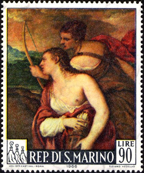 Tiziano Vecellio - Venus verbindet Amor die Augen