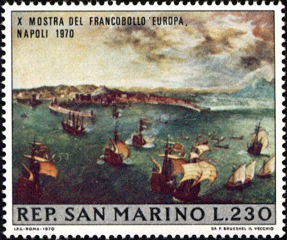 10ª mostra del francobollo Europa, a Napoli - Flotta inglese a Napoli, dipinto di Breugel il vecchio
