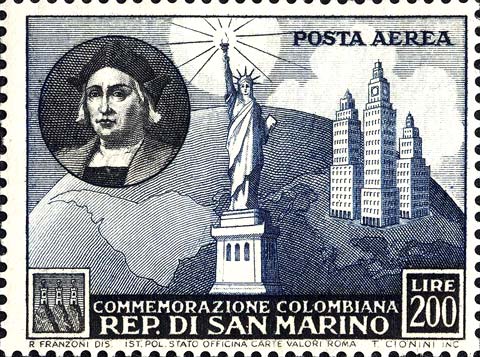 500. Jahrestag der Geburt von Christoph Kolumbus - Christoph Kolumbus, die Freiheitsstatue und Wolkenkratzer