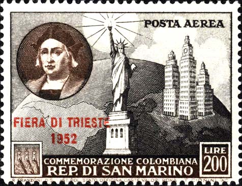 Messe in Triest - Christoph Kolumbus, die Freiheitsstatue und Wolkenkratzer