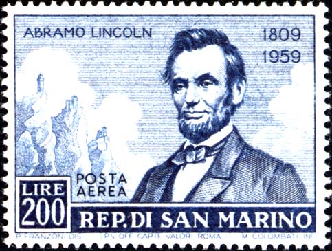 150. Jahrestag der Geburt von Abraham Lincoln - Porträt von Abraham Lincoln und dem Berg Titano