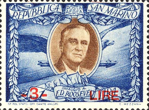 Roosevelt, überdruckt - Porträt von Roosevelt und Adler