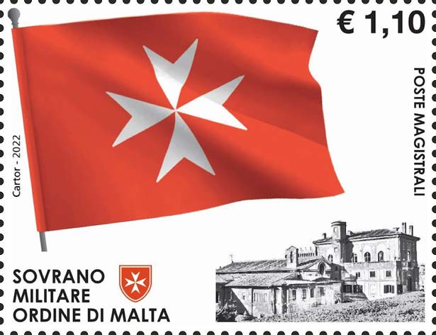 Flaggen des Ordens - Flagge der Aktivitäten des Ordens und Magistralvilla auf dem Aventin in Rom