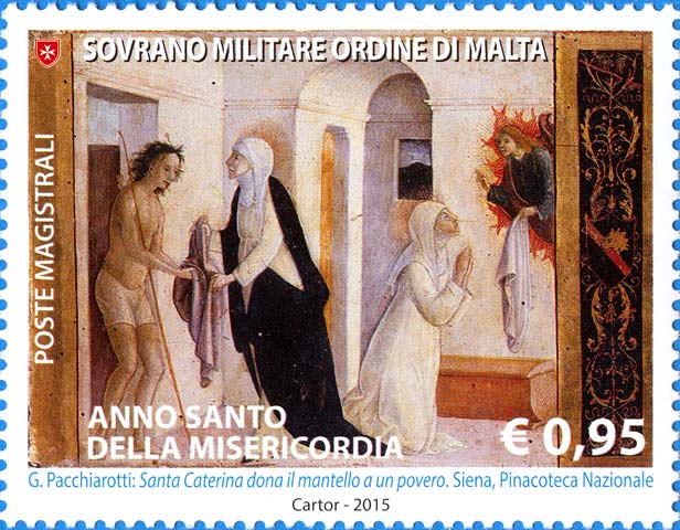 Heiliges Jahr der Barmherzigkeit - Die heilige Katharina schenkt einem armen Mann ihren Mantel.